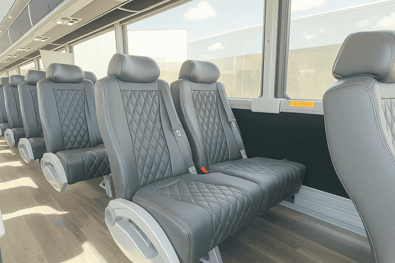 interior of Carmel Minibus Company charter bus